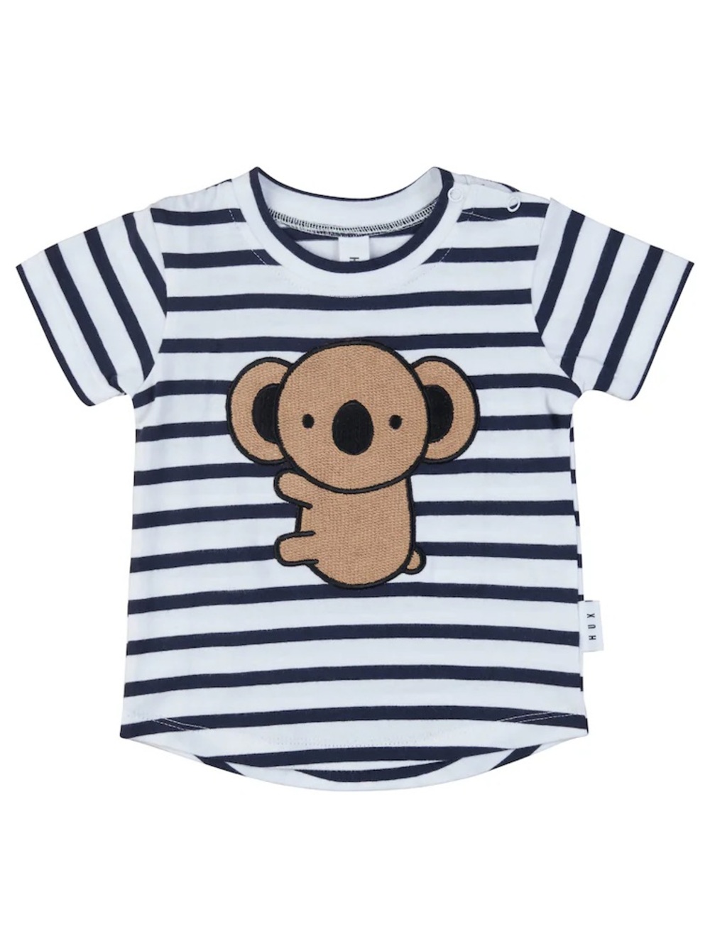 Huxbaby Striped Navy & White Kids Tee with Brown Koala Graphic
